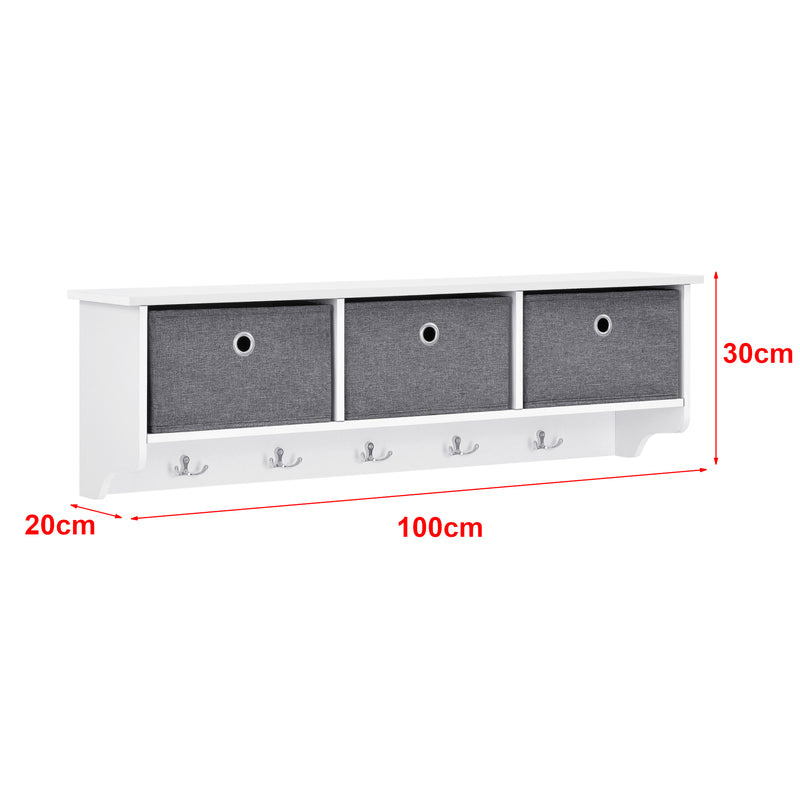 Maßskizze Wandgarderobe Horsens mit Aufbewahrungsboxen 100x20x30cm Weiß/Grau en.casa
