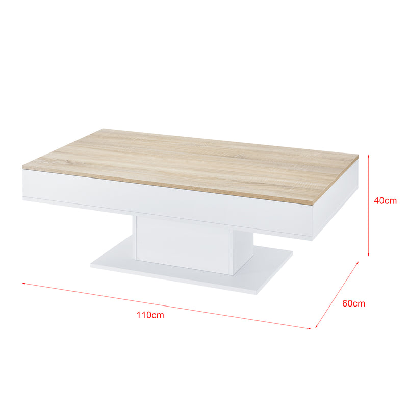 Maßskizze Couchtisch Lünen 40x110x60cm mit 2 Staufächer Eicheoptik Weiß en.casa