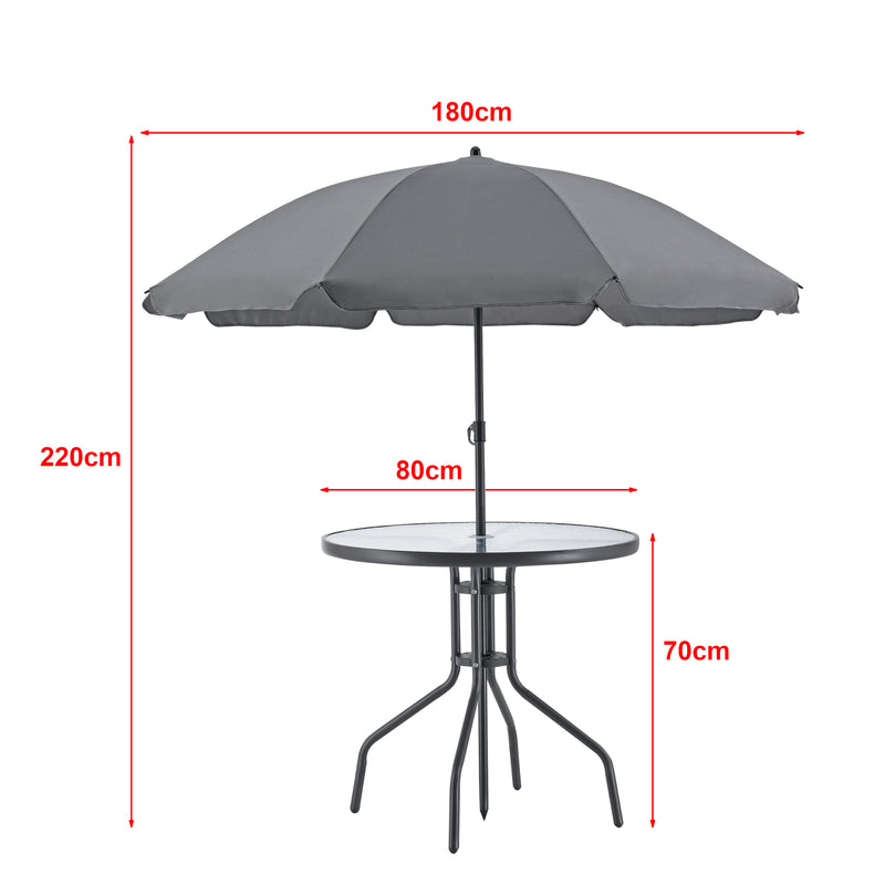 Maßskizze Gartenmöbel-Set Milagro Stühle mit Tisch 4 Stühlen und Sonnenschirm Schwarz Dunkelgrau en.casa