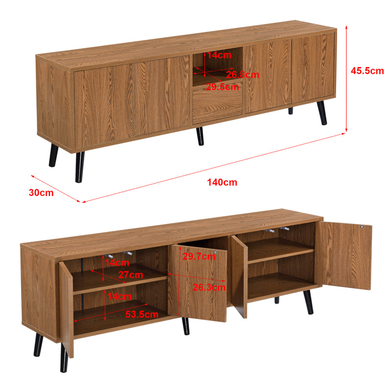 Maßskizze Fernsehtisch Hedemora 140x30x45,5 cm Dunkler Holzton en.casa