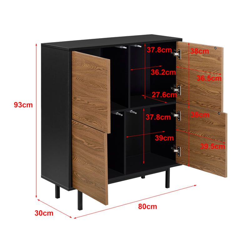 Maßskizze Beistellschrank Gnosjö 80x30x93cm Schwarz/Dunkler Holzton en.casa