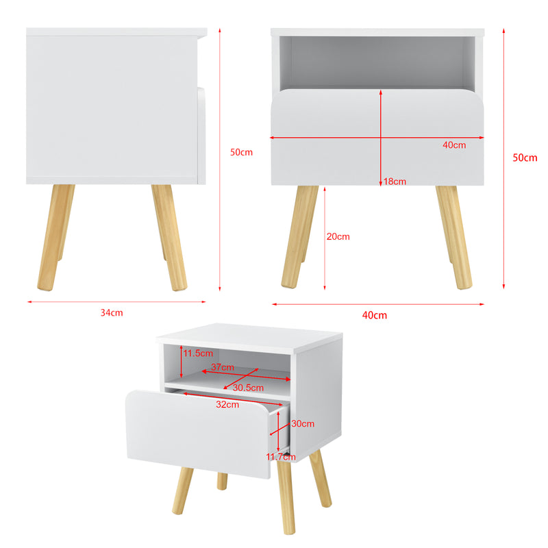 Maßskizze Nachttisch Dargaville 50x40x34 cm Weiß en.casa