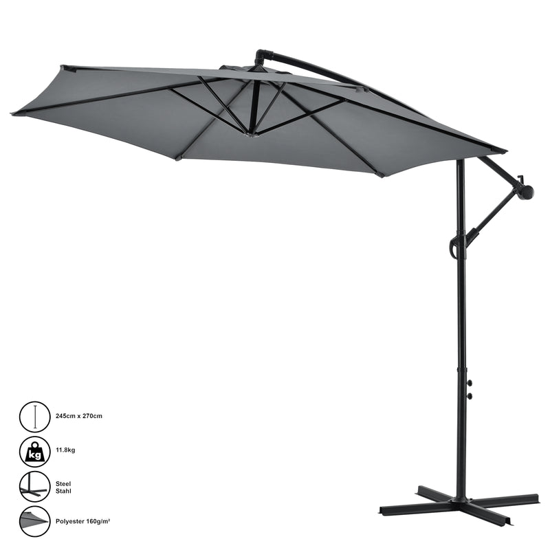 Maßskizze Ampelschirm Budva 270 cm Polyester Stahl Grau casa.pro