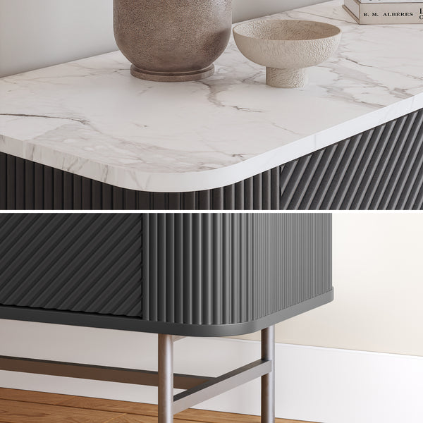 Sideboard Olvehok 110x40x77 cm Schwarz/Marmoroptik, weiß [en.casa]
