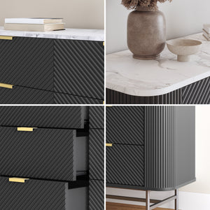 Kommode Olvehok 120x40x81 cm Schwarz/Marmoroptik, weiß [en.casa]