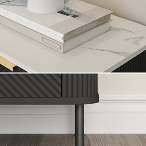 Nachttisch Olvehok 2er Set 55x52x38 cm Schwarz/Marmoroptik, weiß [en.casa]