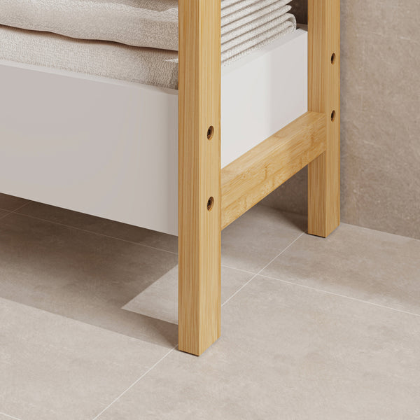 Badregal Anun mit 3 Ebenen 75x28x20 cm Bambus Natur/Weiß [en.casa]