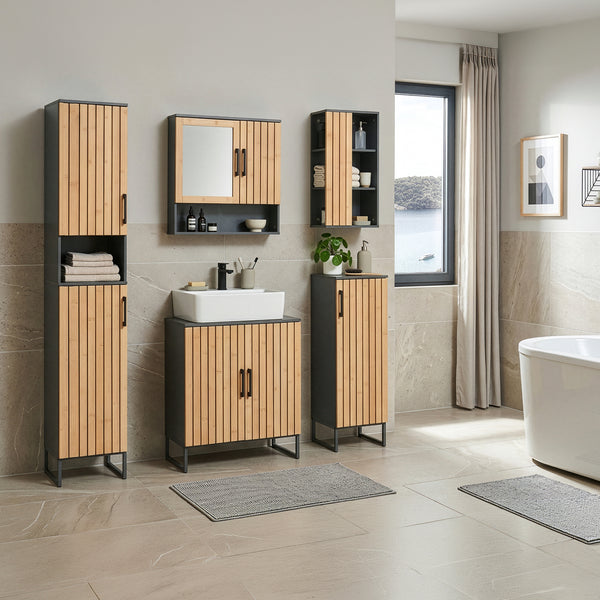 Hängeschrank Svanes 60x30x20 cm Dunkelgrau/Natur [en.casa]