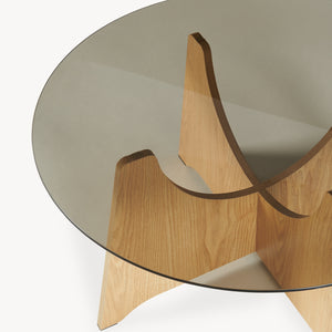 Couchtisch 'Omlar' mit Glasplatte rund Ø70 x 35 cm Eicheoptik / Rauchgrau