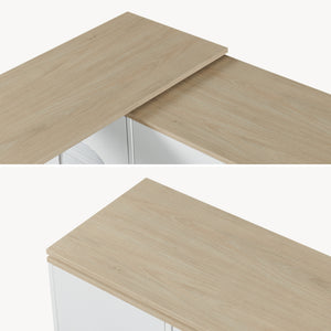 Rollbare Kücheninsel mit drehbarer Arbeitsplatte Kudebola 115x40x94 cm Eicheoptik/Weiß [en.casa]