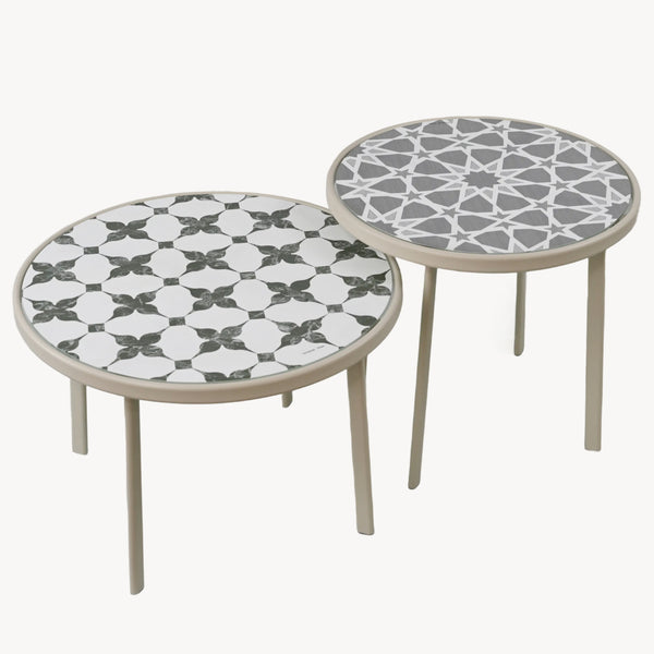 Outdoor Satztisch Faeto 2-tlg. Glasplatte Champagne [casa.pro]