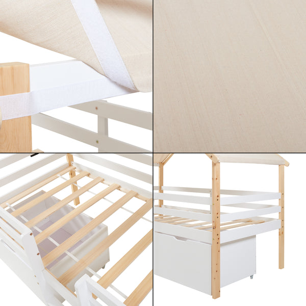 Hausbett Surnadal mit Matratze 90x200 cm Kiefernholz Weiß/Natur [en.casa]
