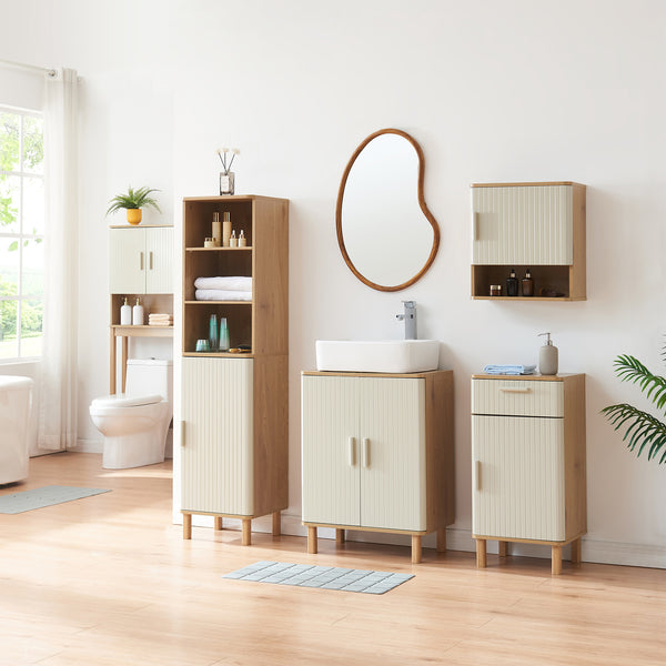 Badezimmerschrank Ferrersp 80x40x35 cm Eicheoptik/Sandfarben [en.casa]