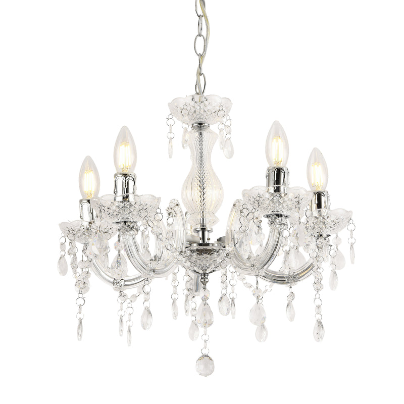 Maßskizze Kronleuchter Weimar 5x E14 Ø35 x 145 cm Kristall/Weiß lux.pro