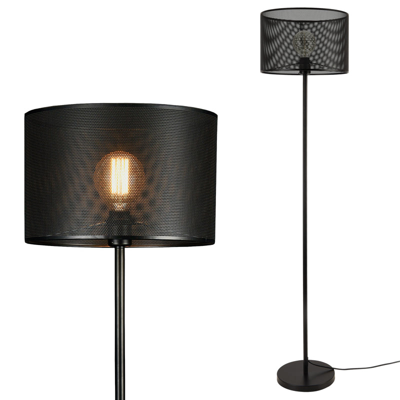 Maßskizze Stehleuchte Arensburg 153 cm Metall E27 60W Schwarz lux.pro