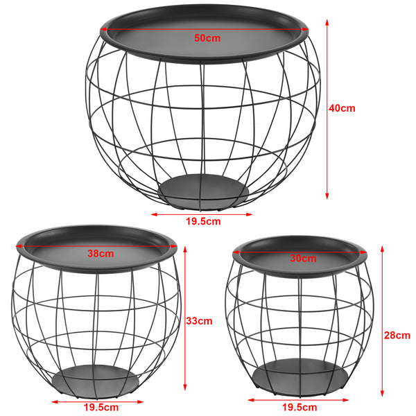 Couchtisch Neman 3er Set Metallkorb Schwarz en.casa