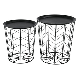 2er-Set Metallkorb Beistelltische Cerisey Schwarz en.casa