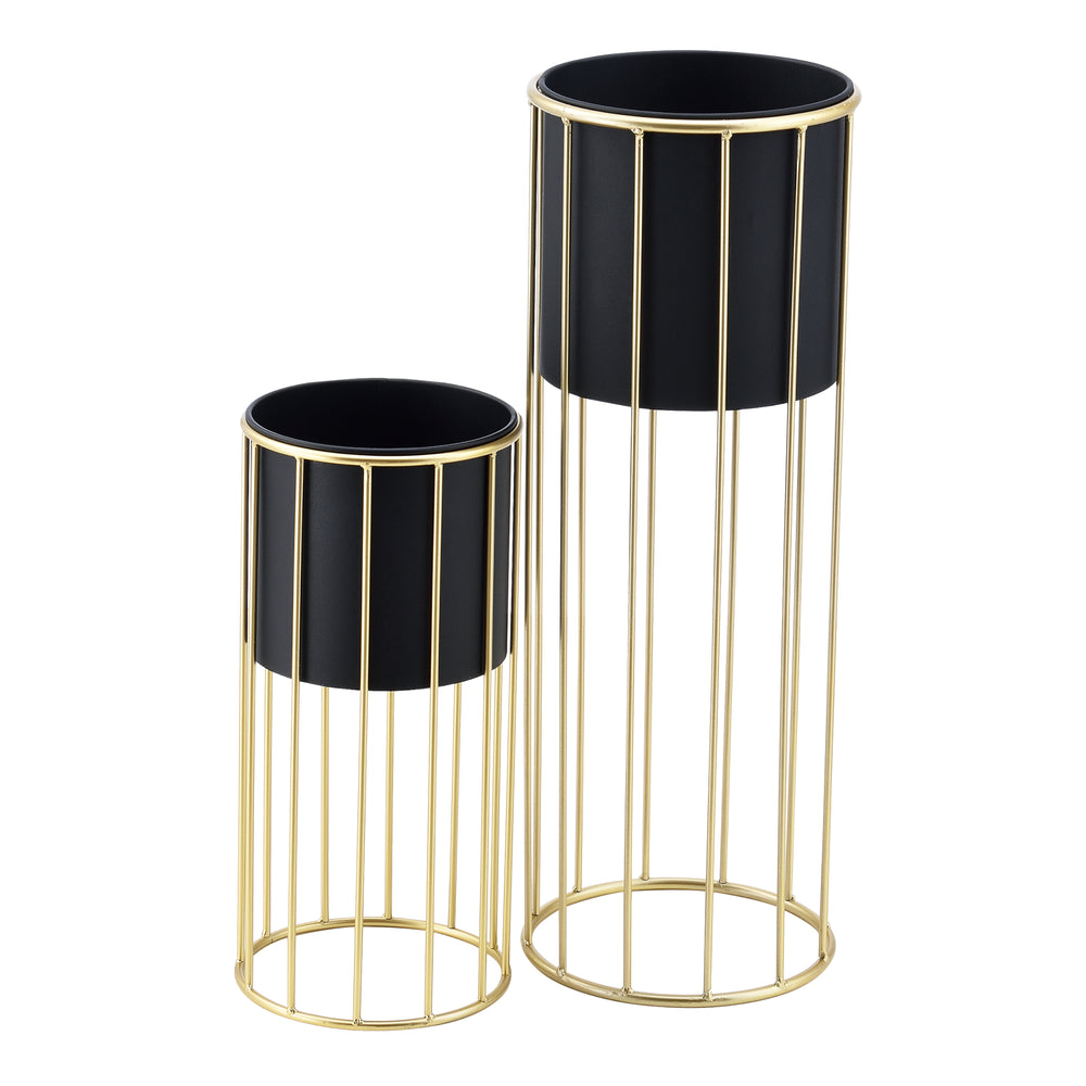 Blumentopfständer Mortsel 2er - Set Metall Schwarz - Goldfarben [en.casa] - premiumXL