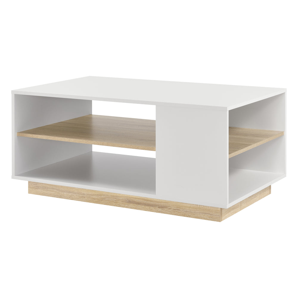 Couchtisch Trelleborg 100x60x46 cm mit 2 Ablagen Weiß/Eiche en.casa - premiumXL