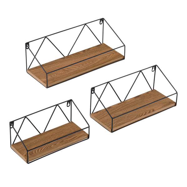 Wandregal Kolding 3tlg. verschiedene Größen Dunkler Holzton en.casa