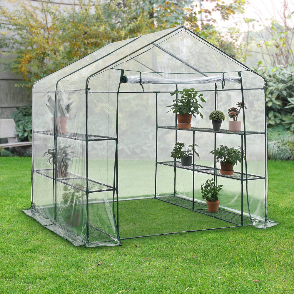 Gewächshaus Grünau mit Ablagen 200x200x220cm Transparent [en.casa] - premiumXL