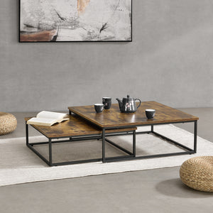 Couchtischset Haninge 2er Set rund Dunkler Holzton [en.casa]