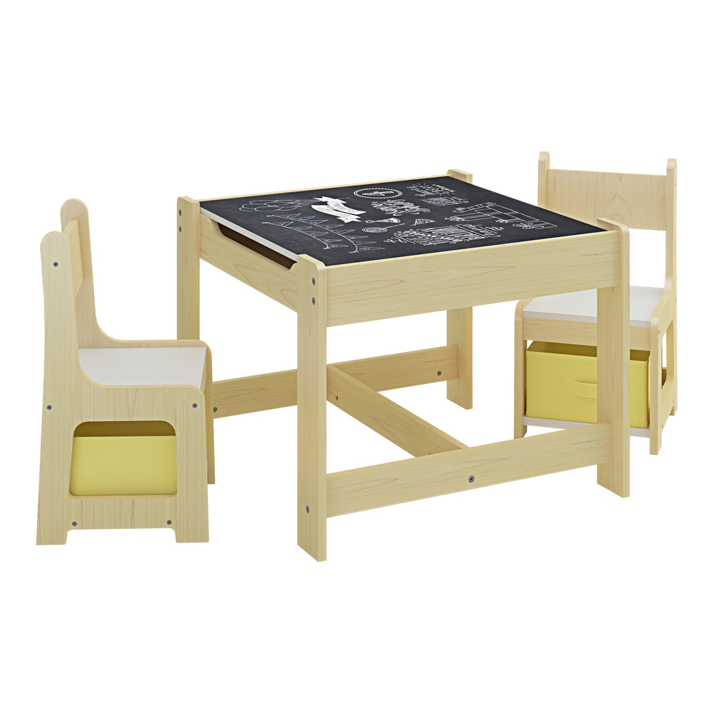 Kindertisch mit 2 Stühlen Irixoa mit Boxen Natur [en.casa] - premiumXL