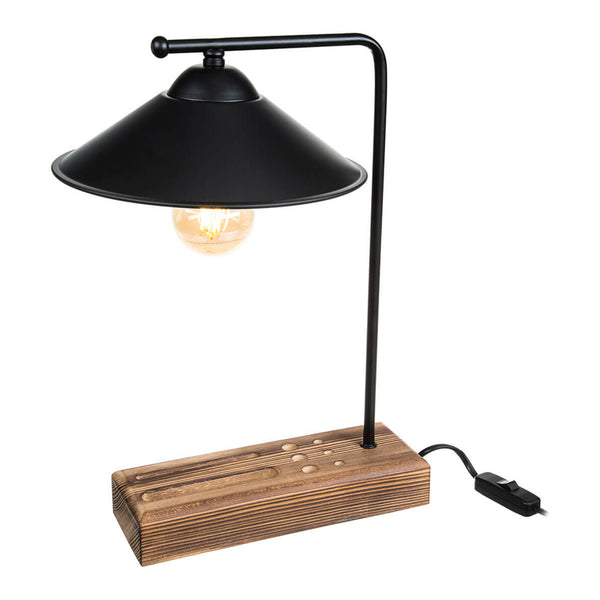 Tischleuchte Folkestone E27 Massivholz Metall Schwarz / Holz [lux.pro]