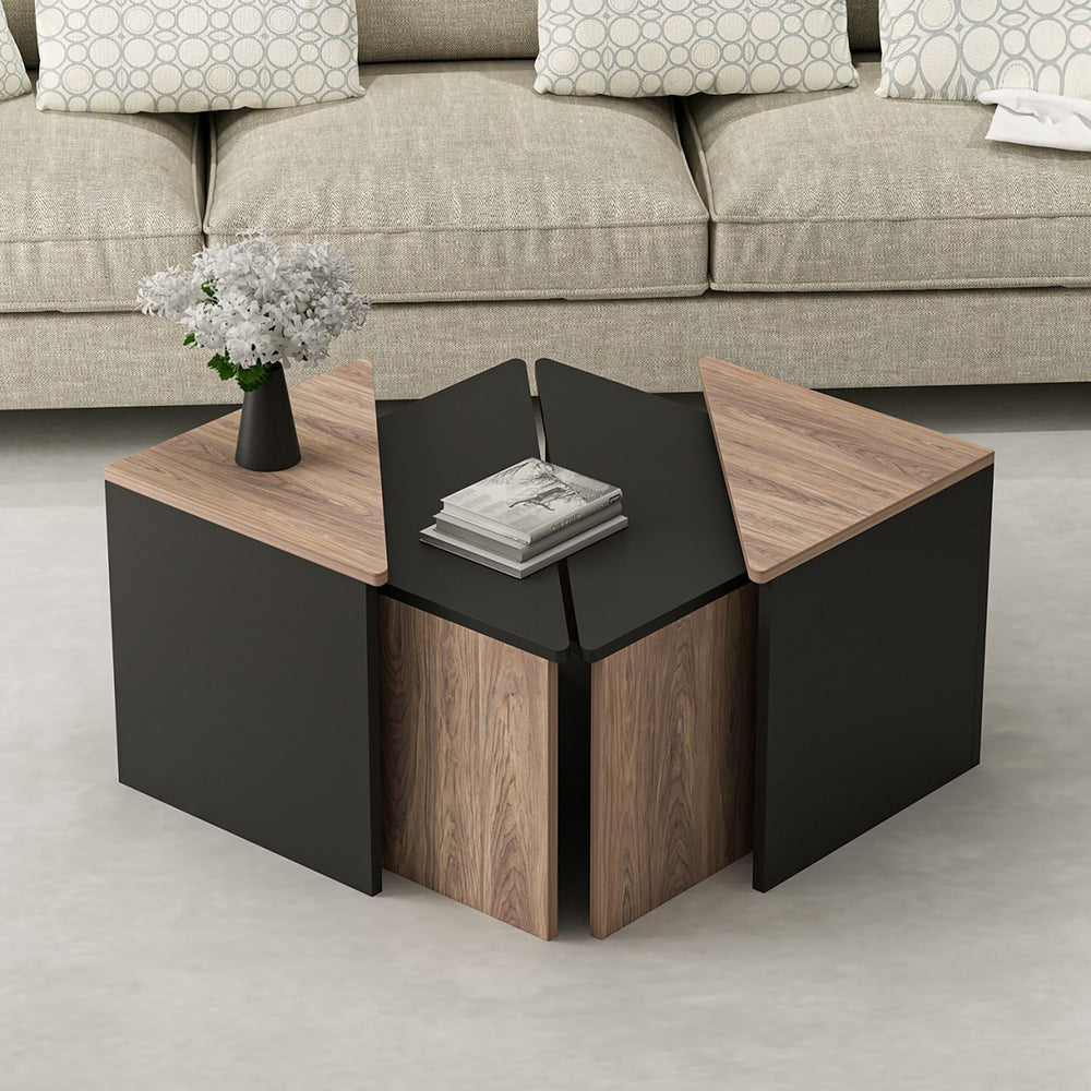 Couchtisch - Set Frederikshavn 4 tlg. Eicheoptik / Schwarz [en.casa] - premiumXL
