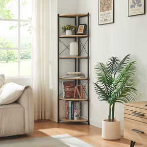 Pflanzregal Ulfborg 6 Ablagen 160x30x30 cm Schwarz/Eicheoptik [en.casa]
