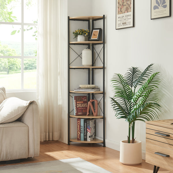 Pflanzregal Ulfborg 6 Ablagen 160x30x30 cm Schwarz/Eicheoptik [en.casa]