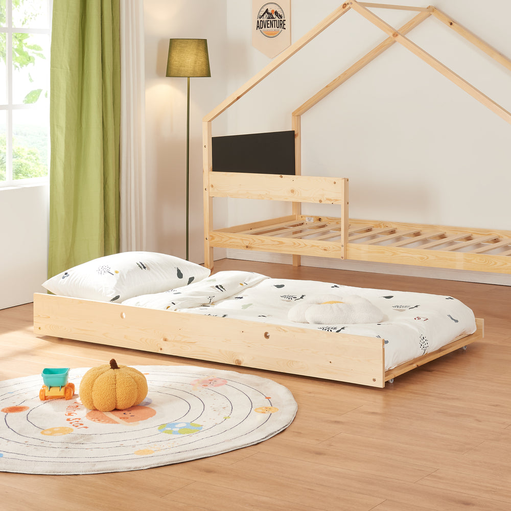 Hausbett Sodankylä 90x200cm mit Ausziehbett Kiefernholz Natur [en.casa] - premiumXL