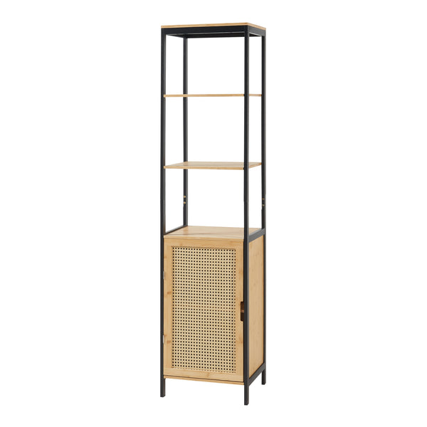 Hochschrank Tervola 172x40x35cm Bambus Schwarz [en.casa]
