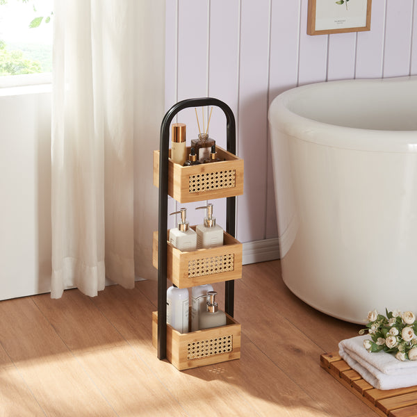 Badezimmerregal Tervola 73x23x19 cm Schwarz/Bambus [en.casa]