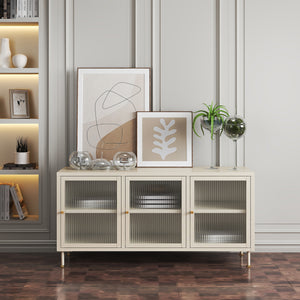 TV-Schrank Lindau Stahl 120x40x59 cm Cremeweiß [en.casa]