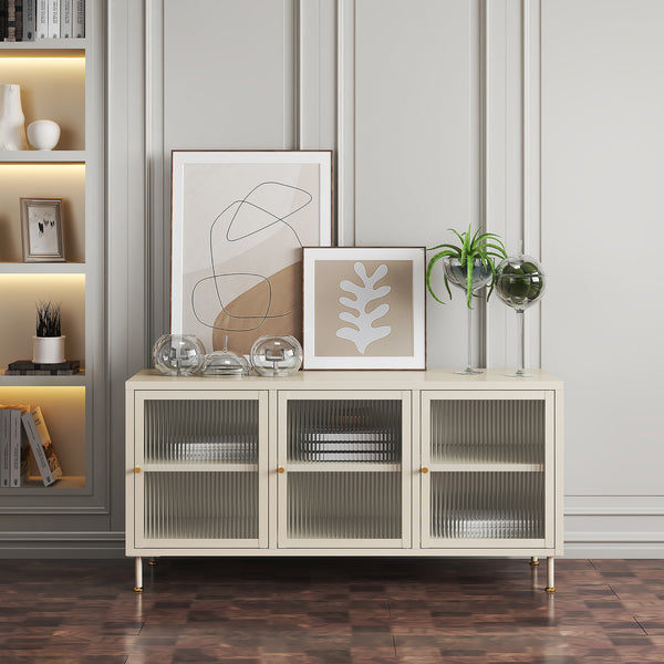 TV-Schrank Lindau Stahl 120x40x59 cm Cremeweiß [en.casa]