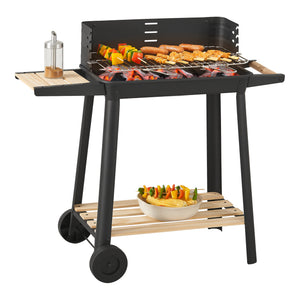 Grillwagen Ari 78x86x30cm Schwarz/Bambus [casa.pro]