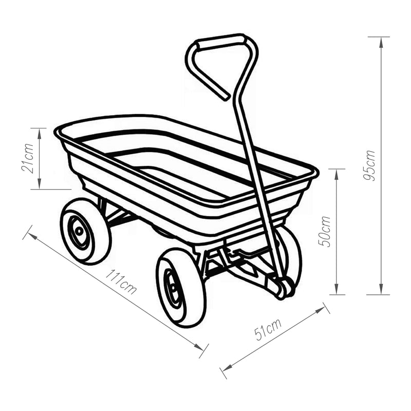 Maßskizze Bollerwagen Corfinio 111x51 cm max. 250kg Grün/Schwarz [pro.tec]