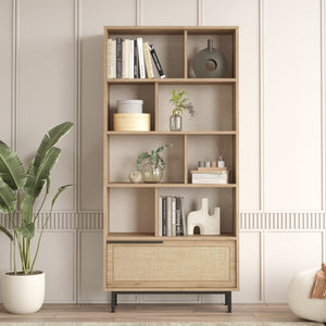Bücherregal Kvænangen 176x84x30 cm Eichenoptik/Rattanoptik [en.casa]