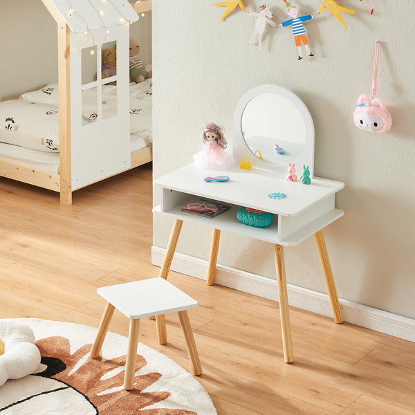 Kinderschminktisch mit Hocker Ovanåker Weiß/Natur [en.casa]