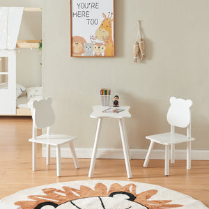 Kindersitzgruppe Panjang mit Teddybär-Design Weiß [en.casa]
