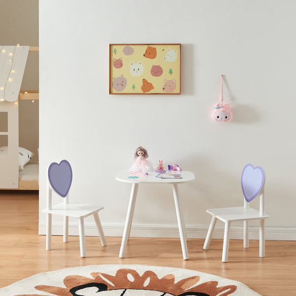 Kindersitzgruppe Siljan mit Herz-Design Weiß/Lila [en.casa]