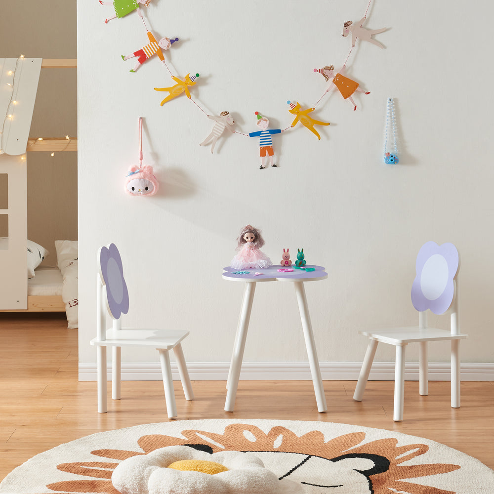 Kindersitzgruppe Simrishamn mit Blumen - Design Weiß/Lila [en.casa] - premiumXL
