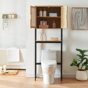 Toilettenschrank Tervola 172x63x27 cm Schwarz/Bambus [en.casa]