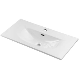 Waschtisch Skelbolu 80x57x39 cm mit LED-Spiegel Eicheoptik [en.casa]
