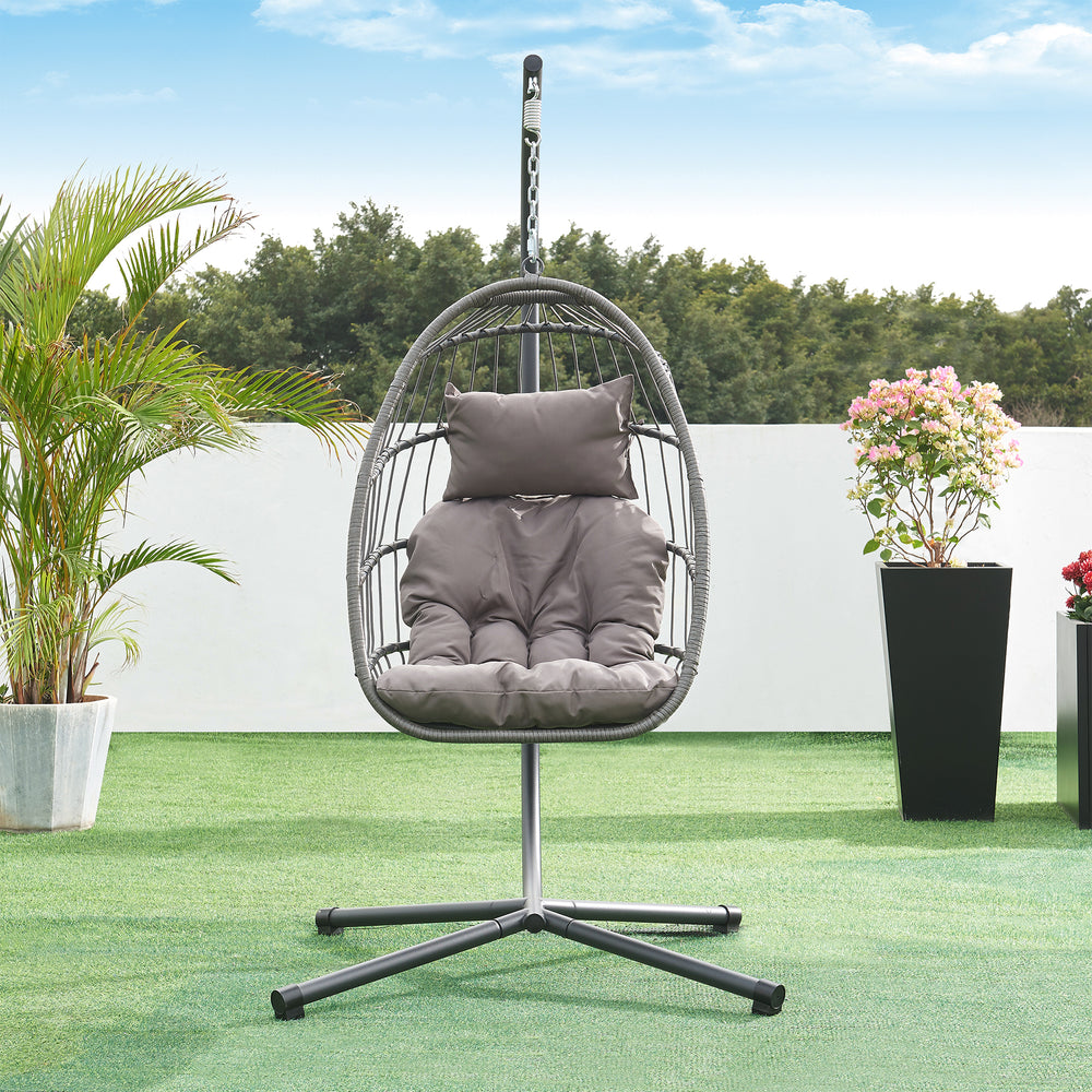 Hängesessel Edeng mit Gestell 196x110x95 cm Grau [en.casa] - premiumXL