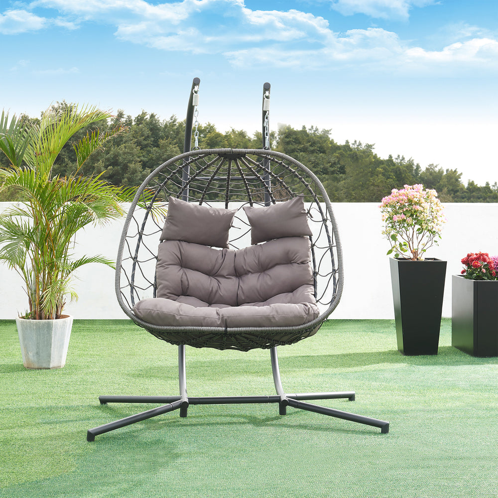 Doppel-Hängesessel Skense mit Gestell 198x156x98 cm Grau [en.casa]