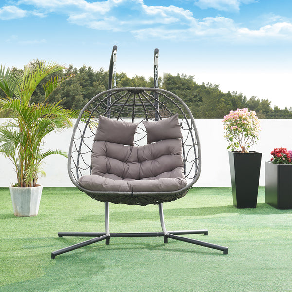 Doppel-Hängesessel Skense mit Gestell 198x156x98 cm Grau [en.casa]