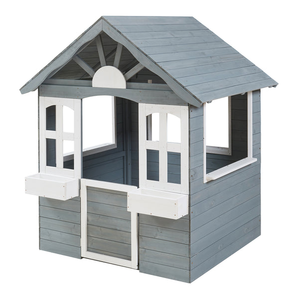 Kinderspielhaus Vesa 138x120x102 cm Tannenholz Grau [casa.pro]