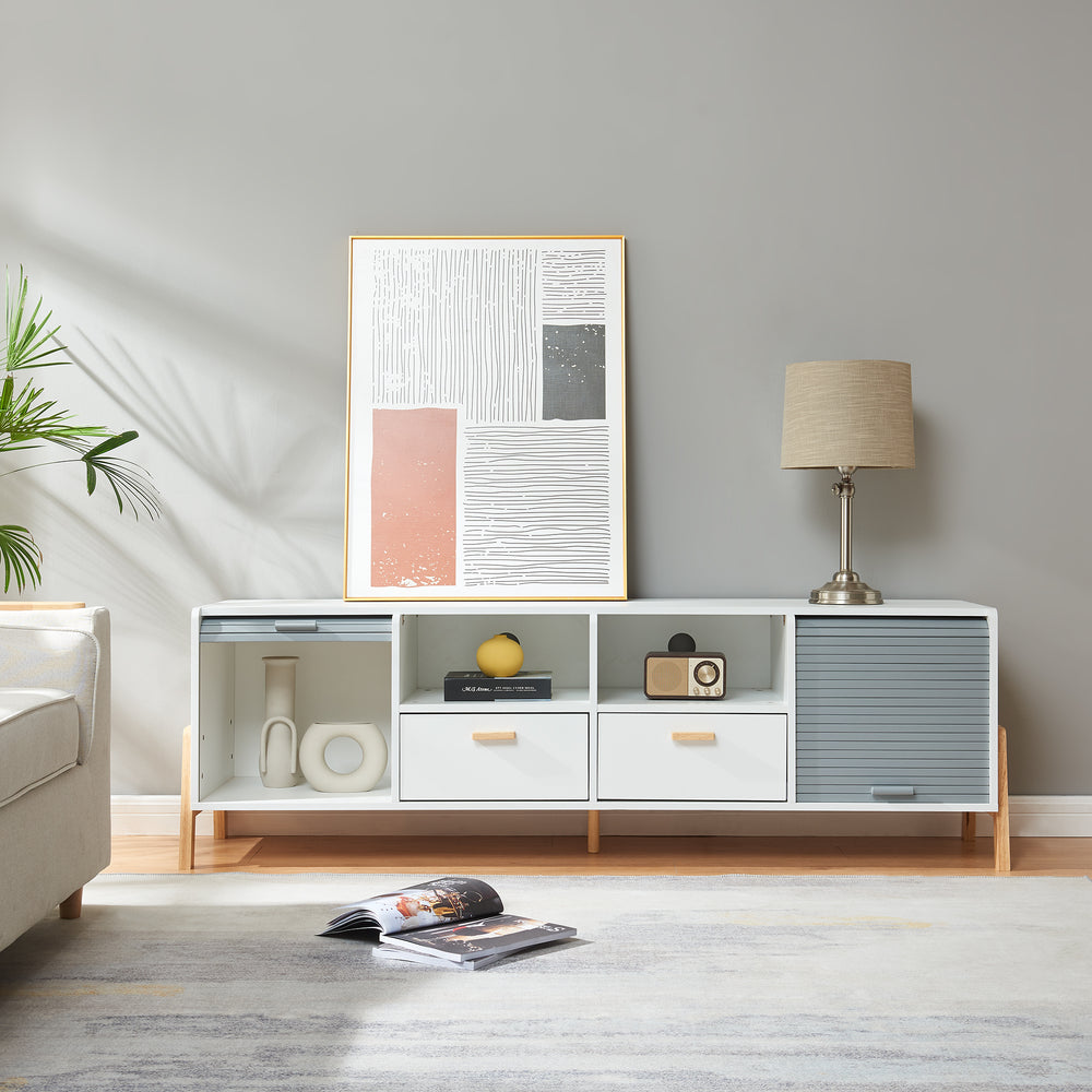 Fernsehschrank Kvaefjord 160x40x52 cm Weiß/Grau [en.casa] - premiumXL